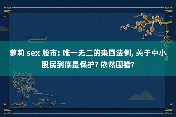 萝莉 sex 股市: 唯一无二的来回法例， 关于中小股民到底是保护? 依然围猎?