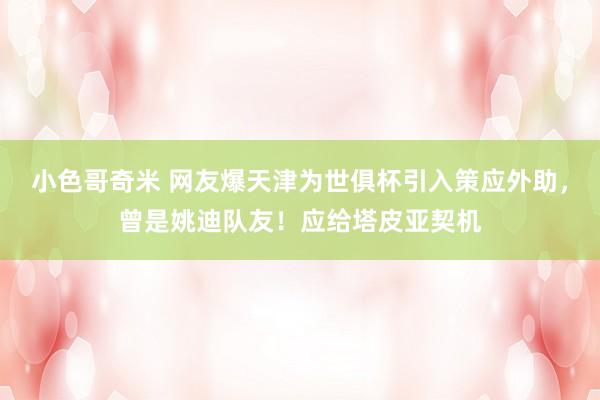 小色哥奇米 网友爆天津为世俱杯引入策应外助，曾是姚迪队友！应给塔皮亚契机